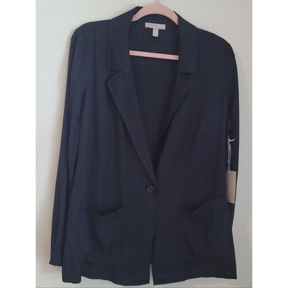Chelsea 28 Cheetah Jacquard Blazer L NWT Black Viscose Single Button Chic